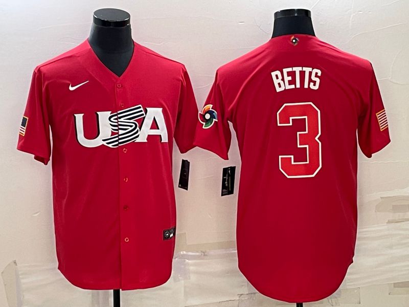Men 2023 World Cub USA 3 Betts Red Nike MLB Jersey9